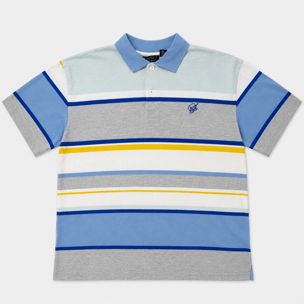 SouthPole Mens XL Polo Shirt Blue Gray Yellow Striped Short Sleeve Y2K